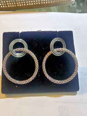 LAGOS Caviar and Fluted DOUBLE CIRCLE 925 Sterling Silver Drop Earrings